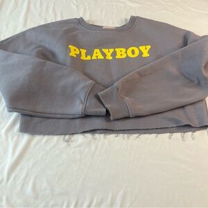 Playboy x Missguided Cropped Crewneck Sweatshirt Grey‎ Yellow Logo Size M/L